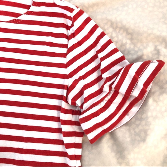 J.Crew Ruffle Sleeve T-shirt in Red & White Stripe - Picture 7 of 11